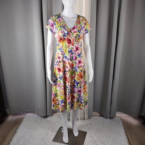 Norm Thompson Short Sleeve Floral Dress Size PS - Picture 1 of 11